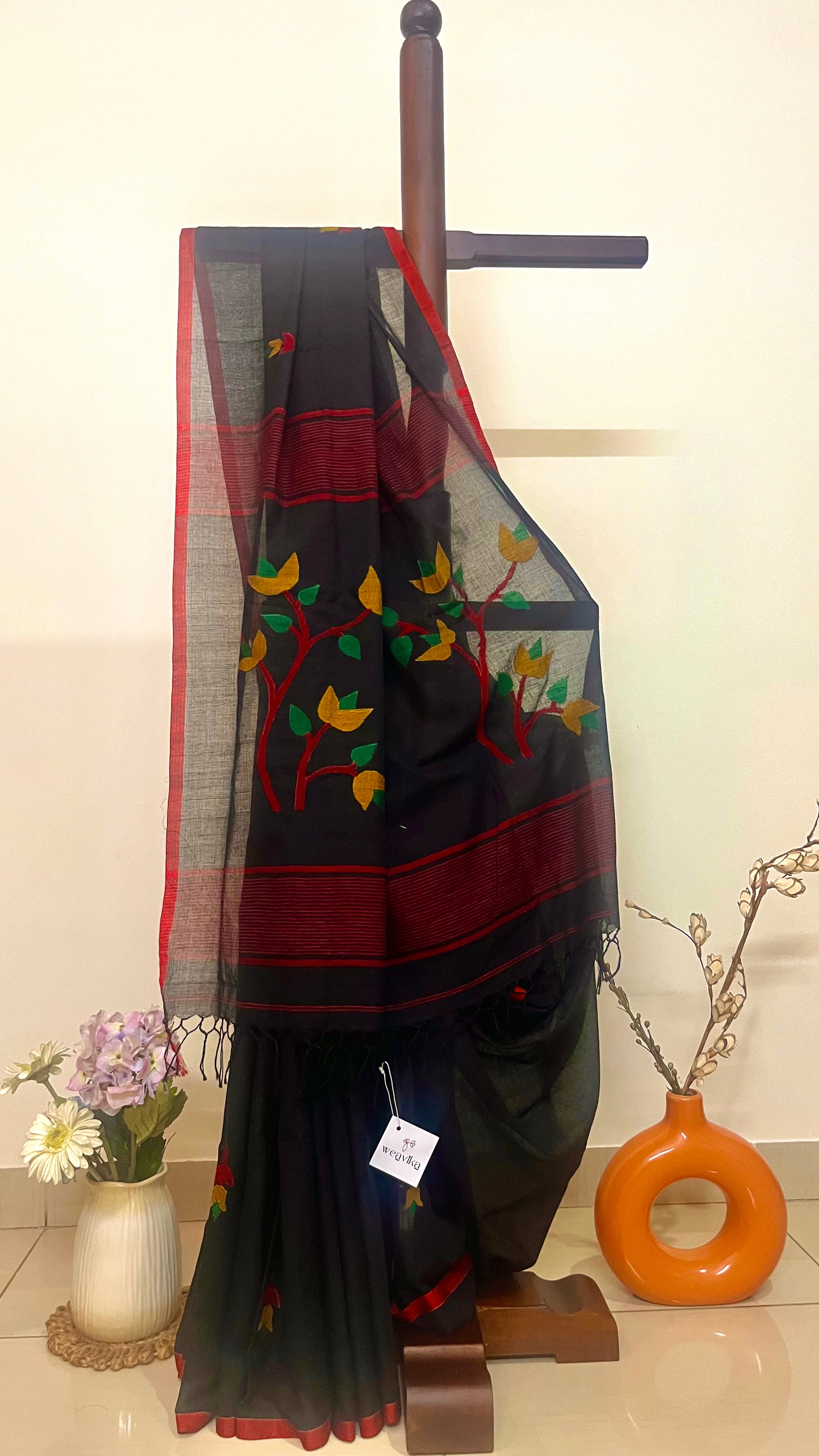 NAINA - Premium Cotton Black Jamdani Saree