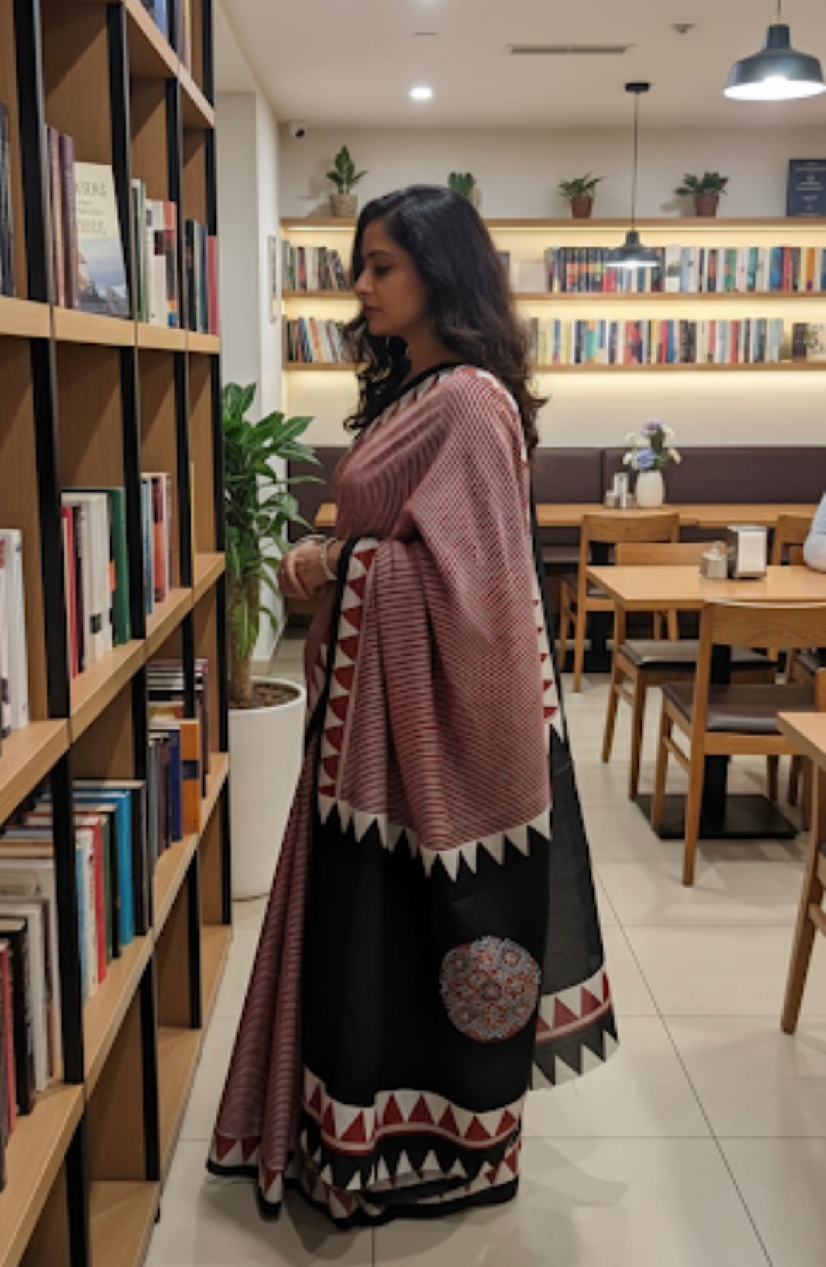 RAAGINI - Modal Viscose Satin Maroon Ajrakh Saree