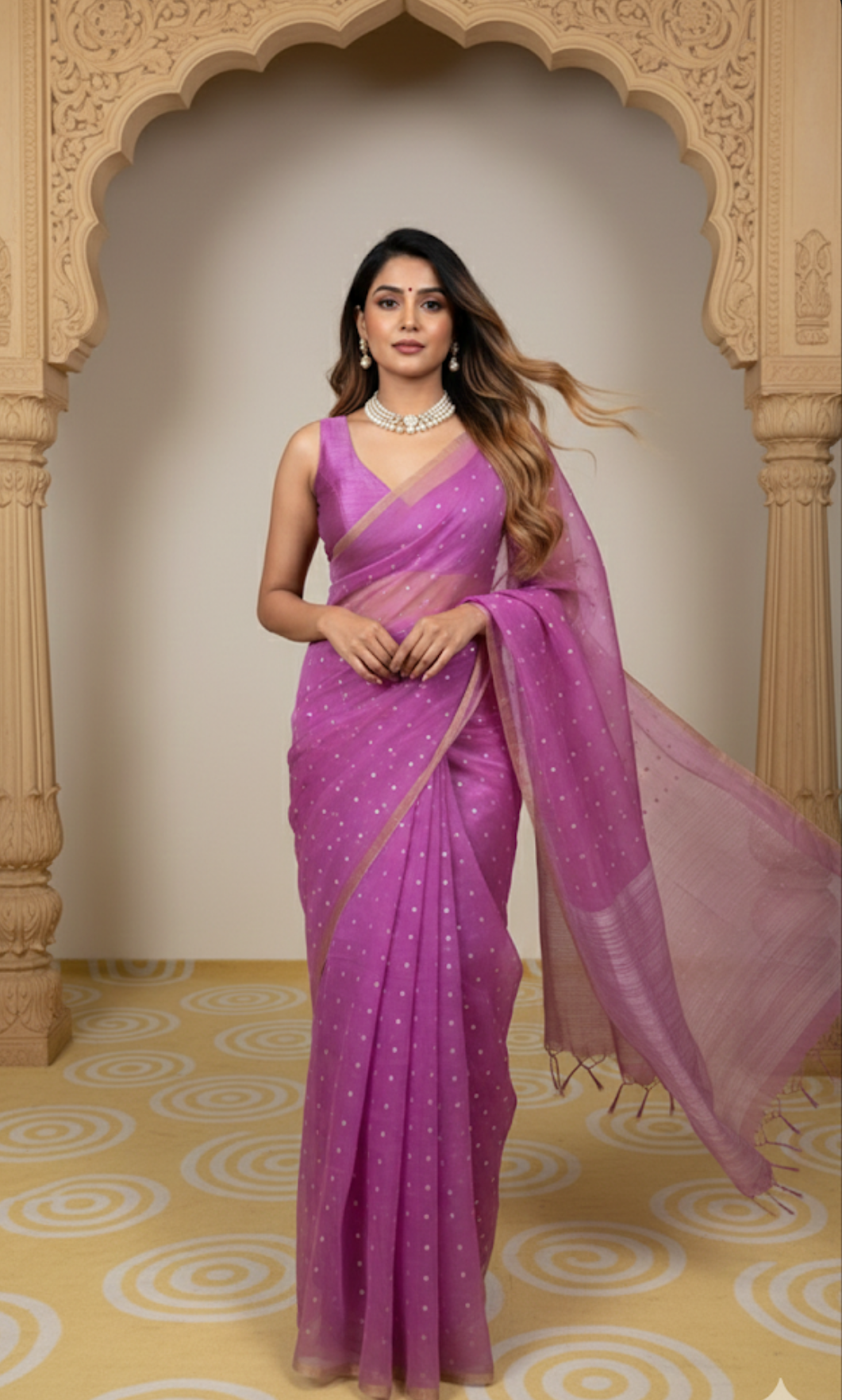 GULABI SHAM - Matka Silk saree with Shells