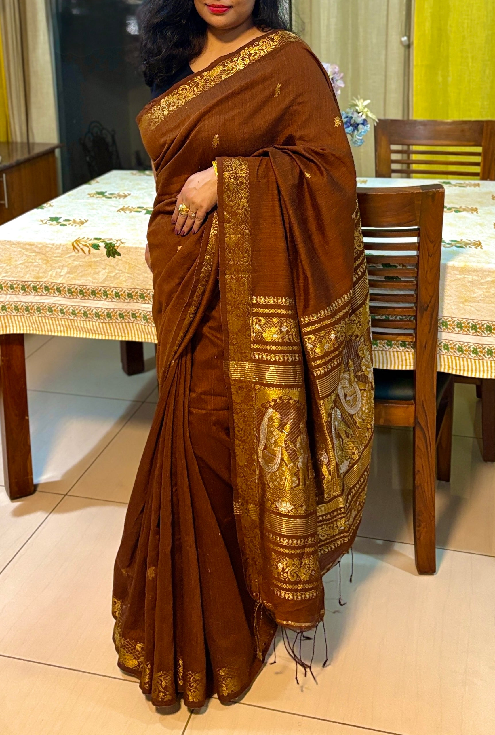 BRISHTI - Matka Silk Baaluchari with Gold & Silver Jamdani Zari