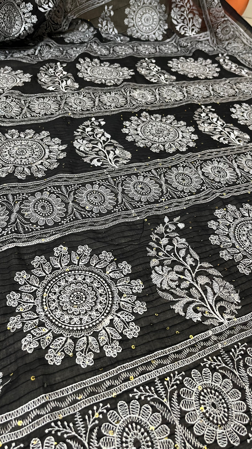 PAAVNI - Pure Mul-Cotton Black-White Chikankari Saree