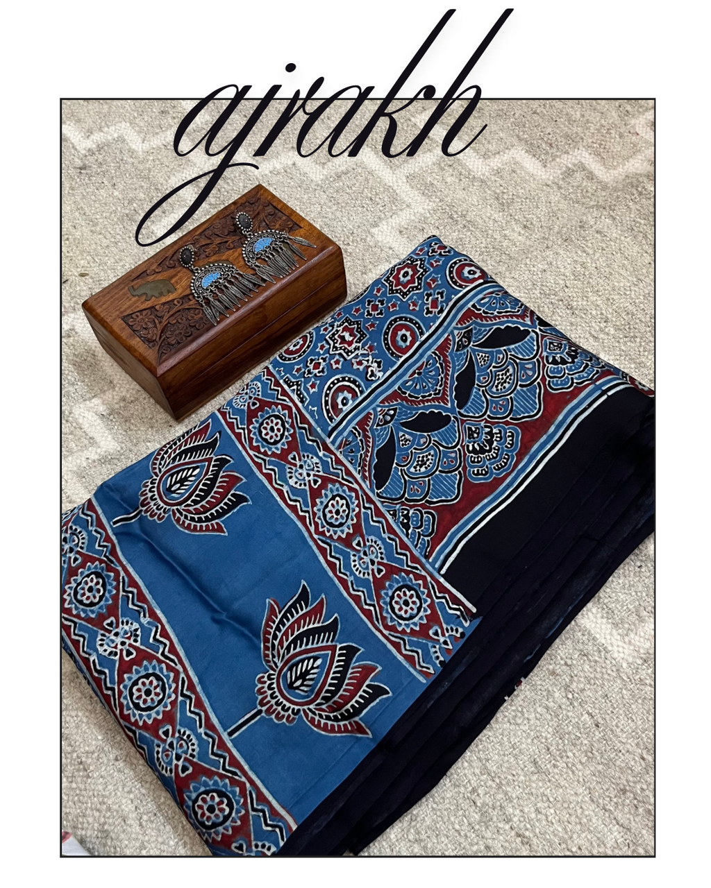 NEELANCHALI - Indigo Vegetable Dyed Handblocked Ajrakh Saree