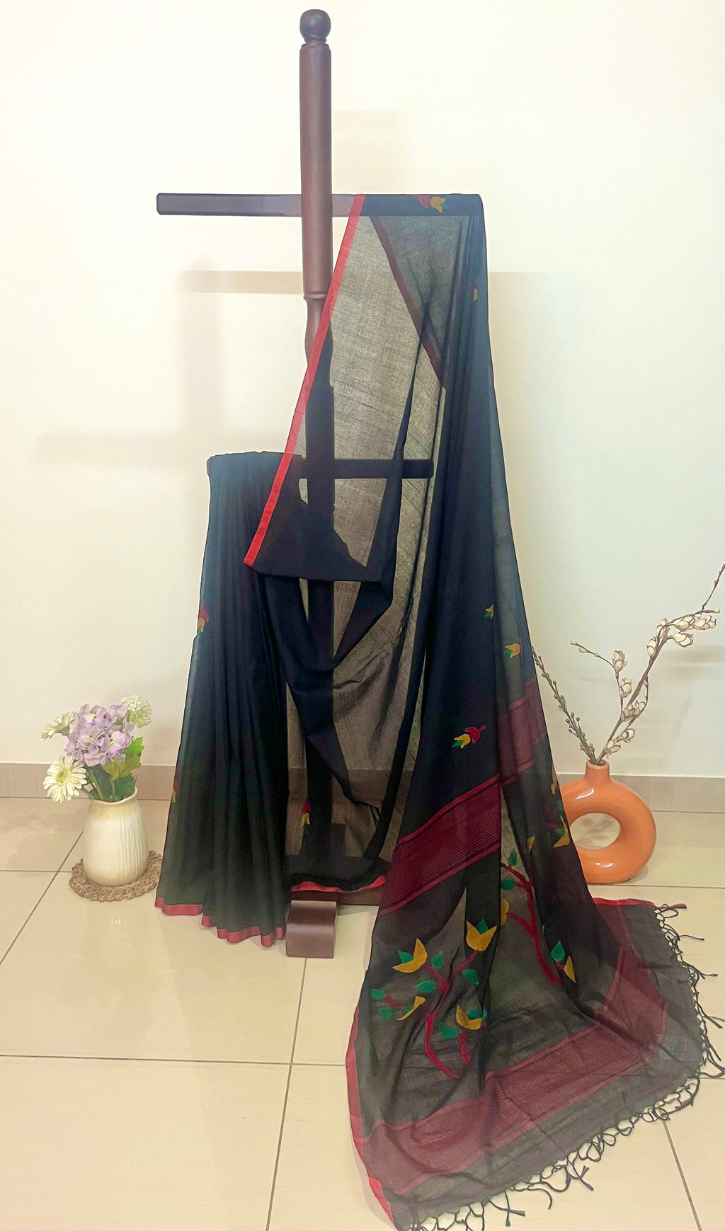 NAINA - Premium Cotton Black Jamdani Saree