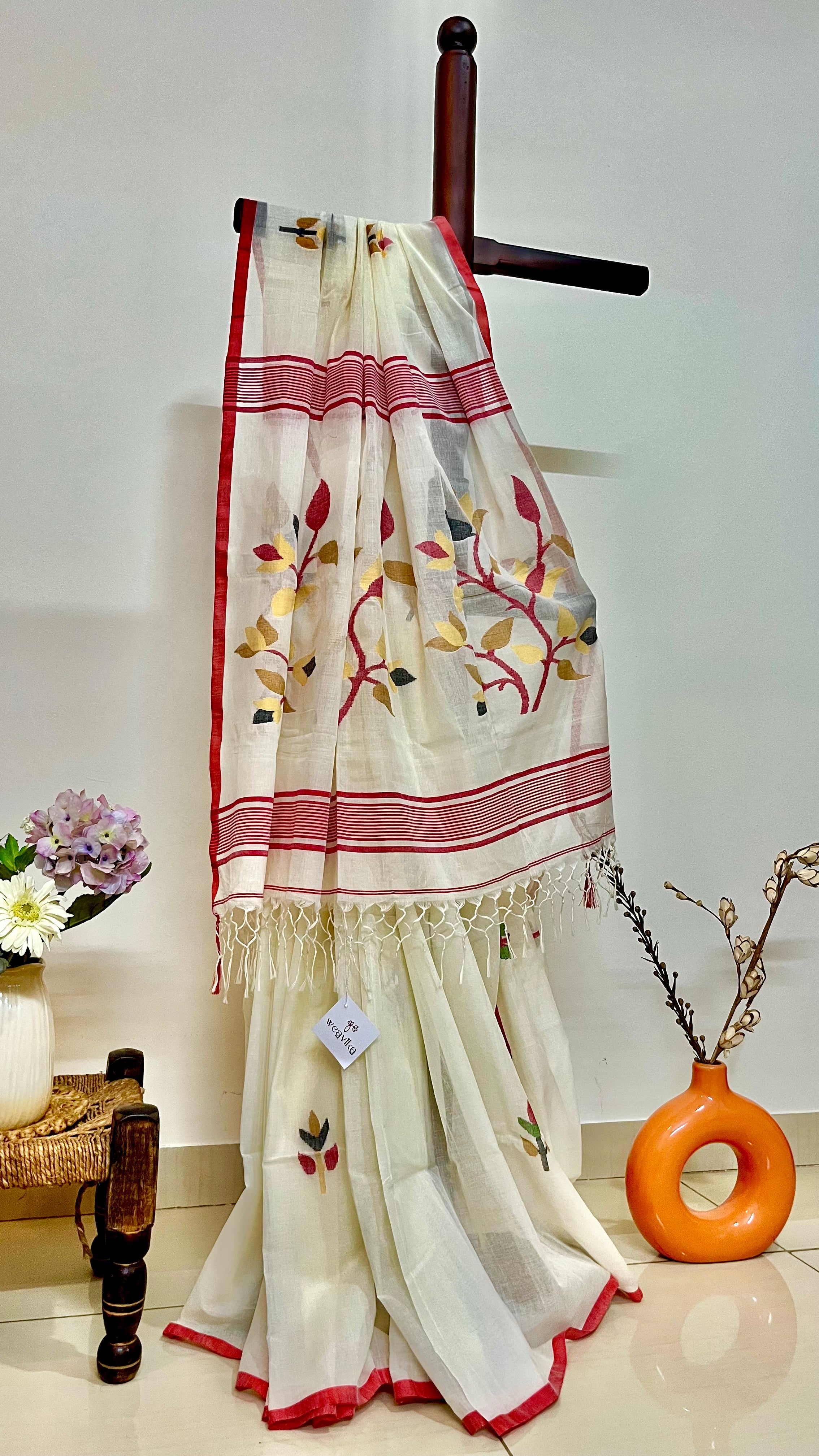 SHWET - Premium Cotton White Jamdani Saree
