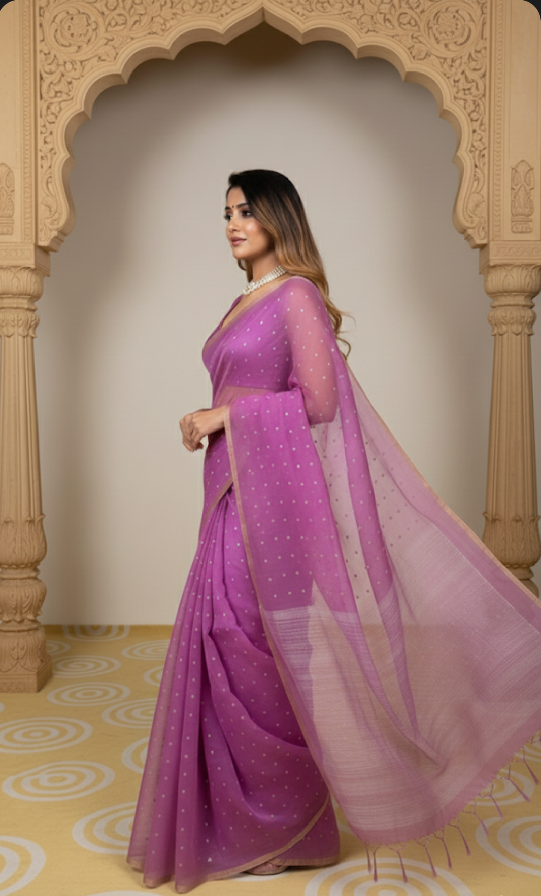 GULABI SHAM - Matka Silk saree with Shells