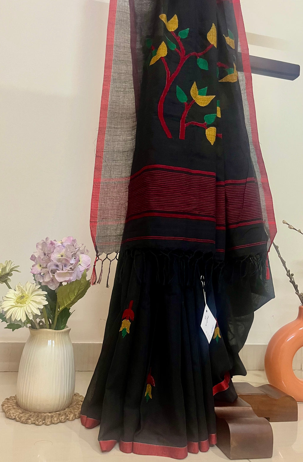 NAINA - Premium Cotton Black Jamdani Saree