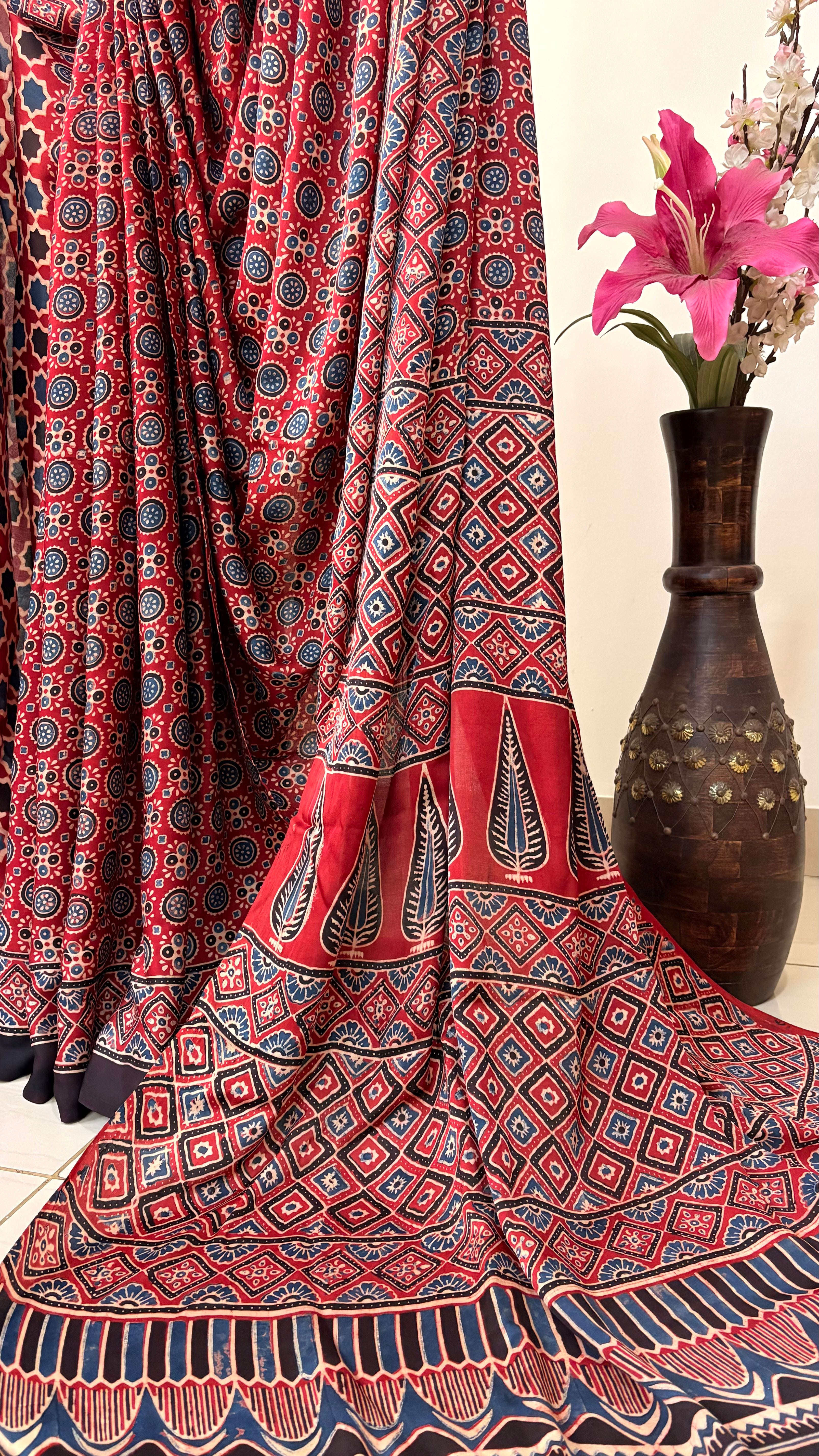 LOLITA - Handblocked Modal Silk Ajrakh Saree