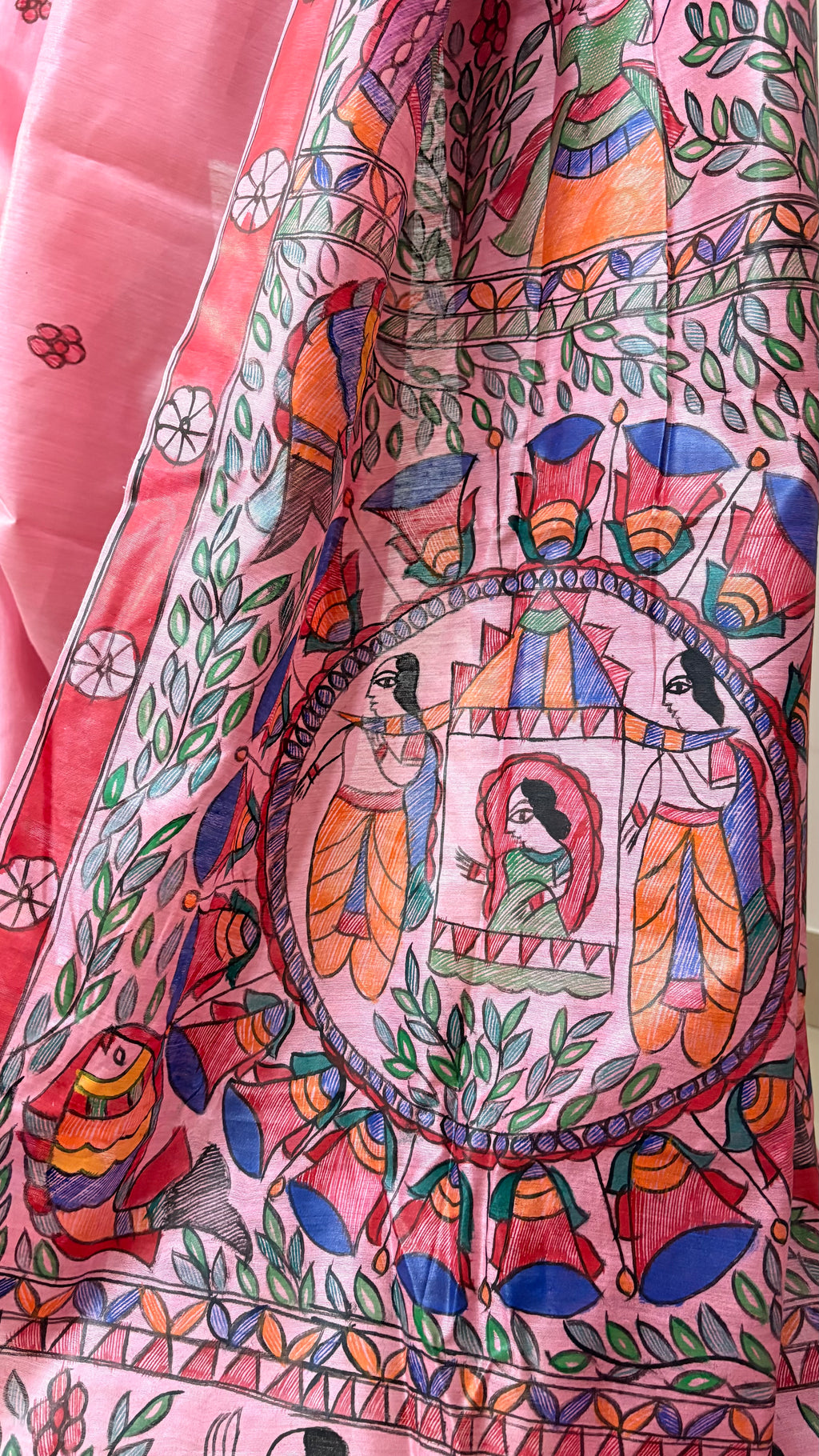 SWAYAMVAR - Mithila Madhubani Hand-painted Tussar Silk Saree