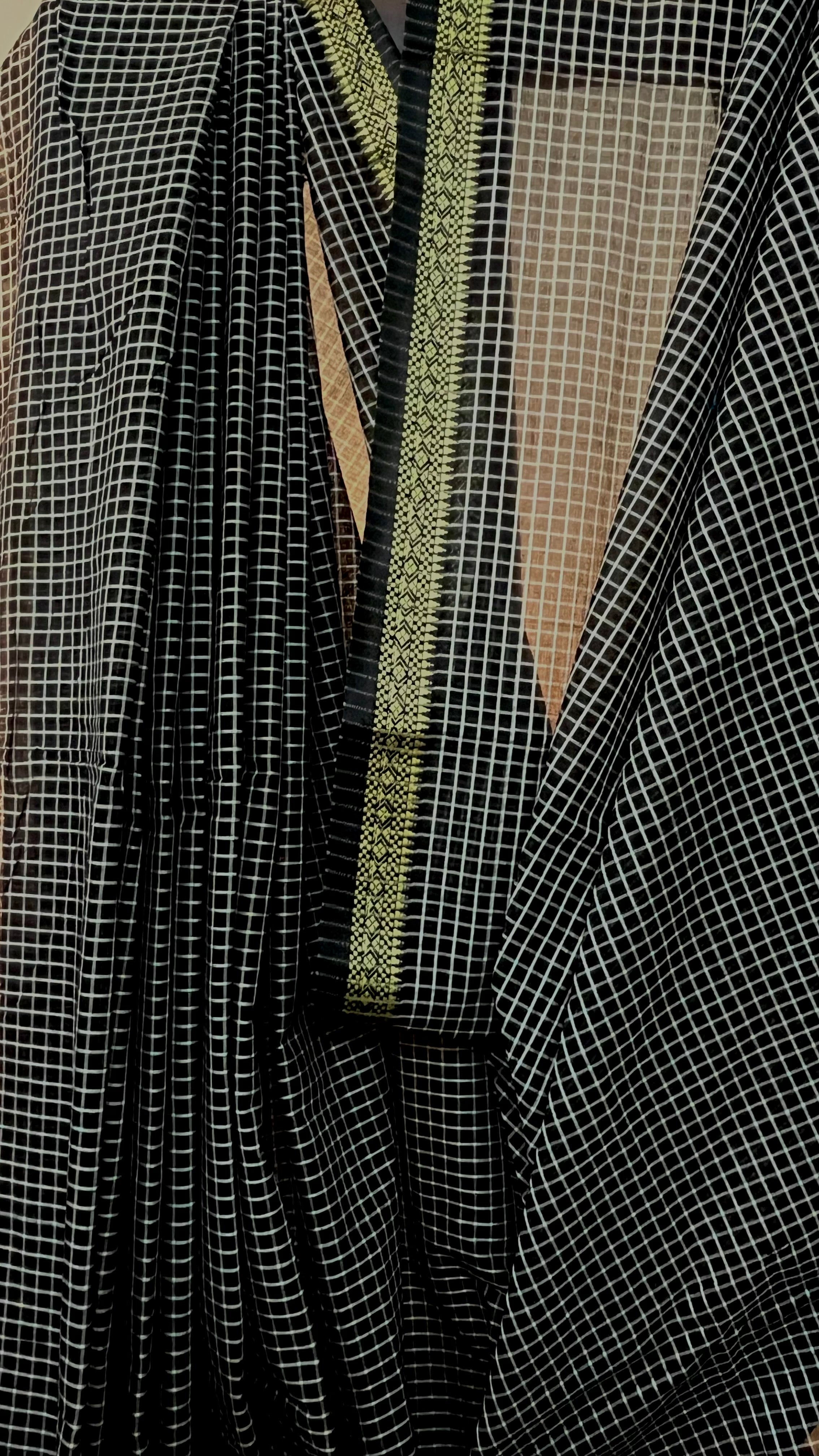 DHRINI  - Cotton Black & Gold Check Saree