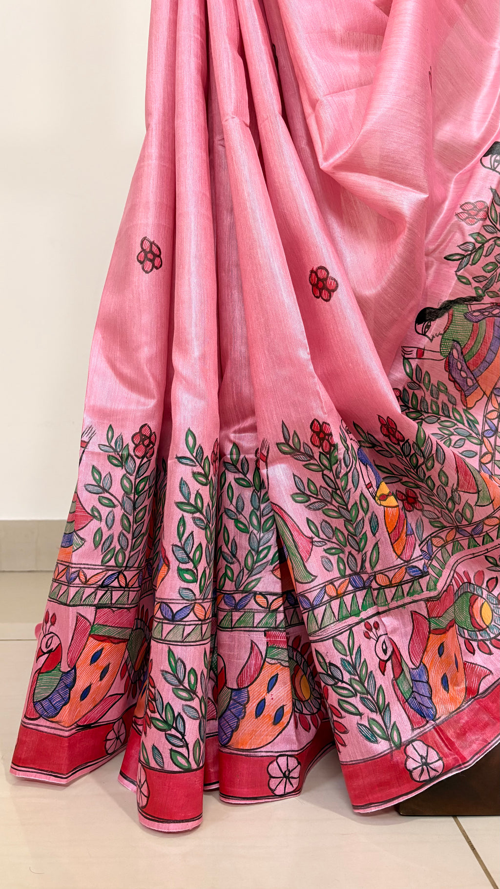 SWAYAMVAR - Mithila Madhubani Hand-painted Tussar Silk Saree