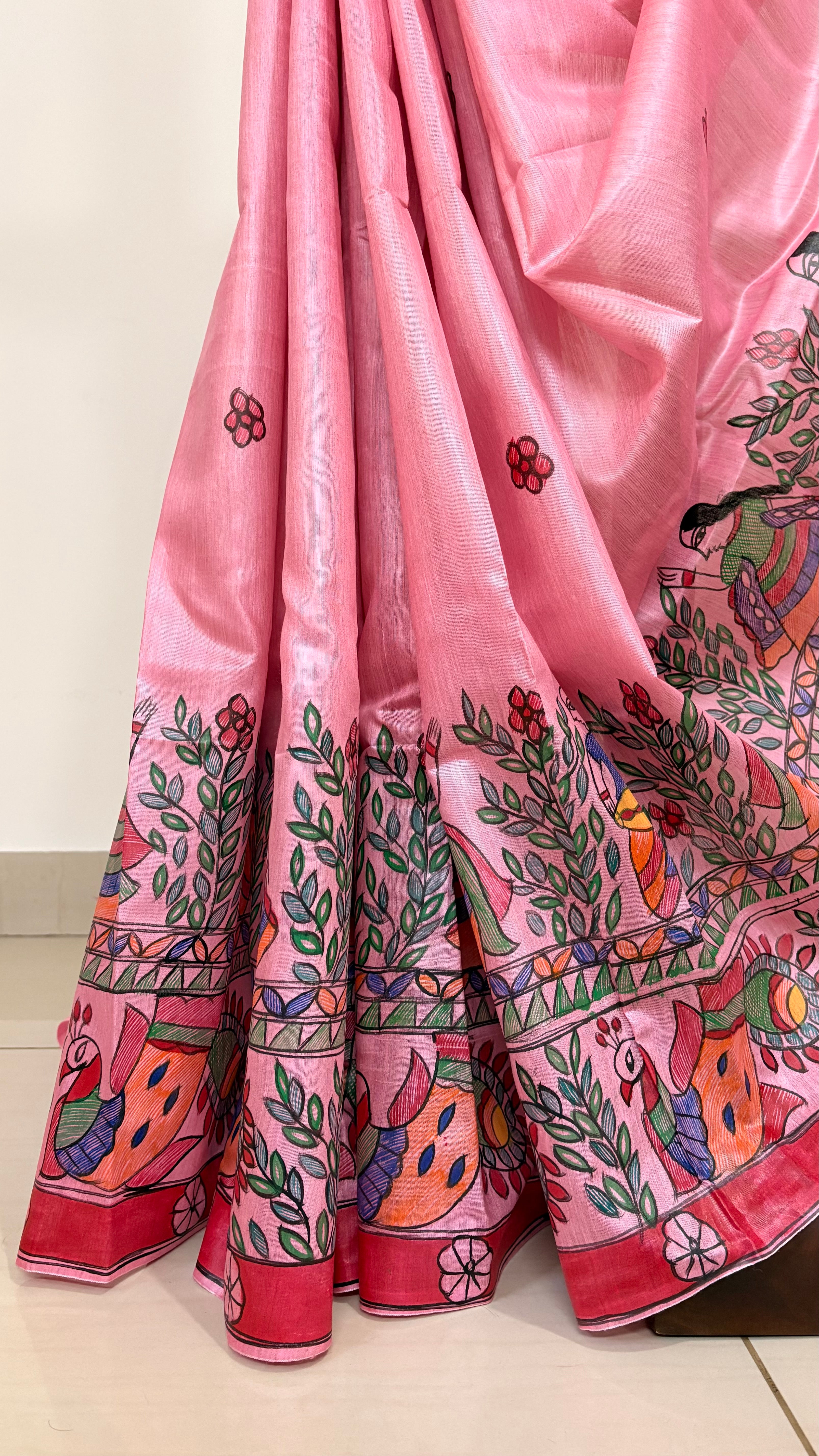 SWAYAMVAR - Mithila Madhubani Hand-painted Tussar Silk Saree