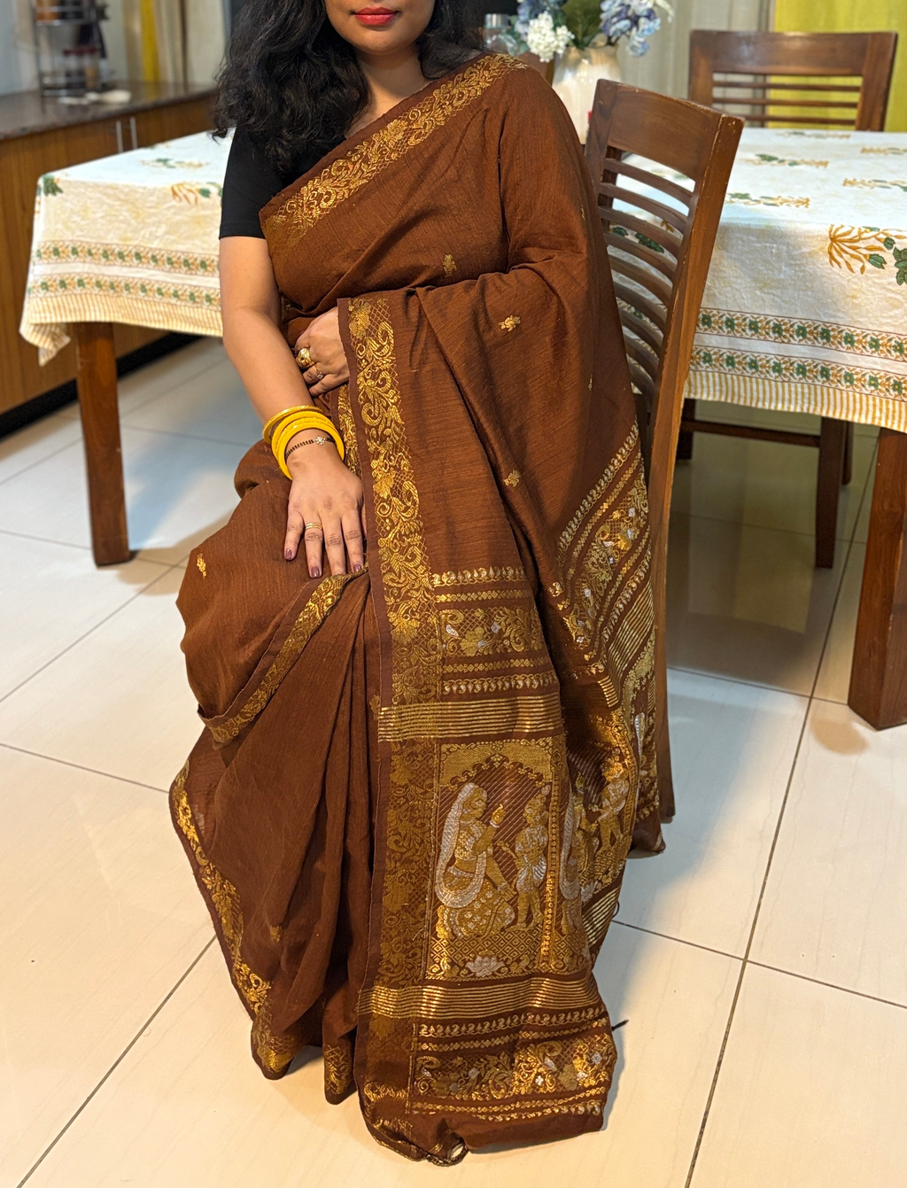 BRISHTI - Matka Silk Baaluchari with Gold & Silver Jamdani Zari