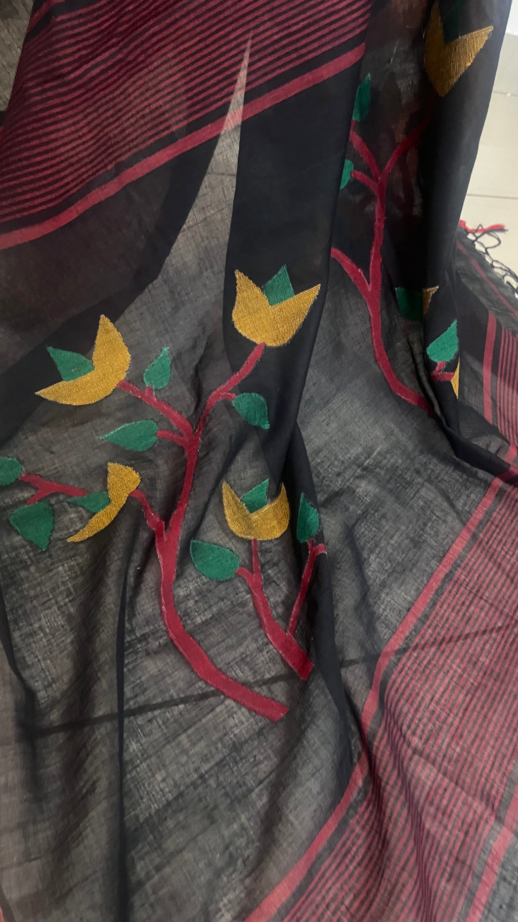 NAINA - Premium Cotton Black Jamdani Saree