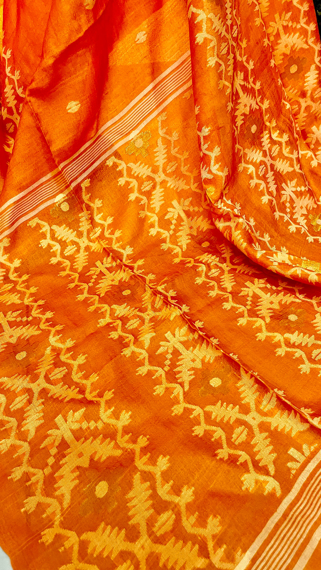 SARVASRESHTHA - Orange Jamdani Tussar Silk Saree