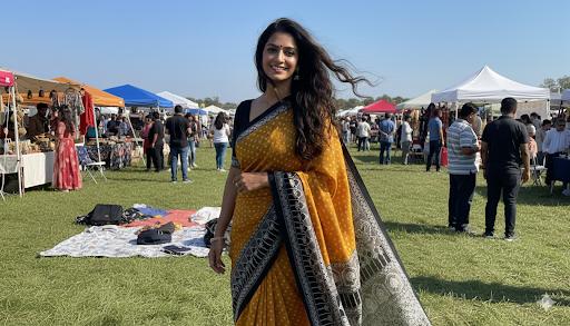 SURAJMUKHI - Modal Viscose Satin Yellow Ajrakh Saree