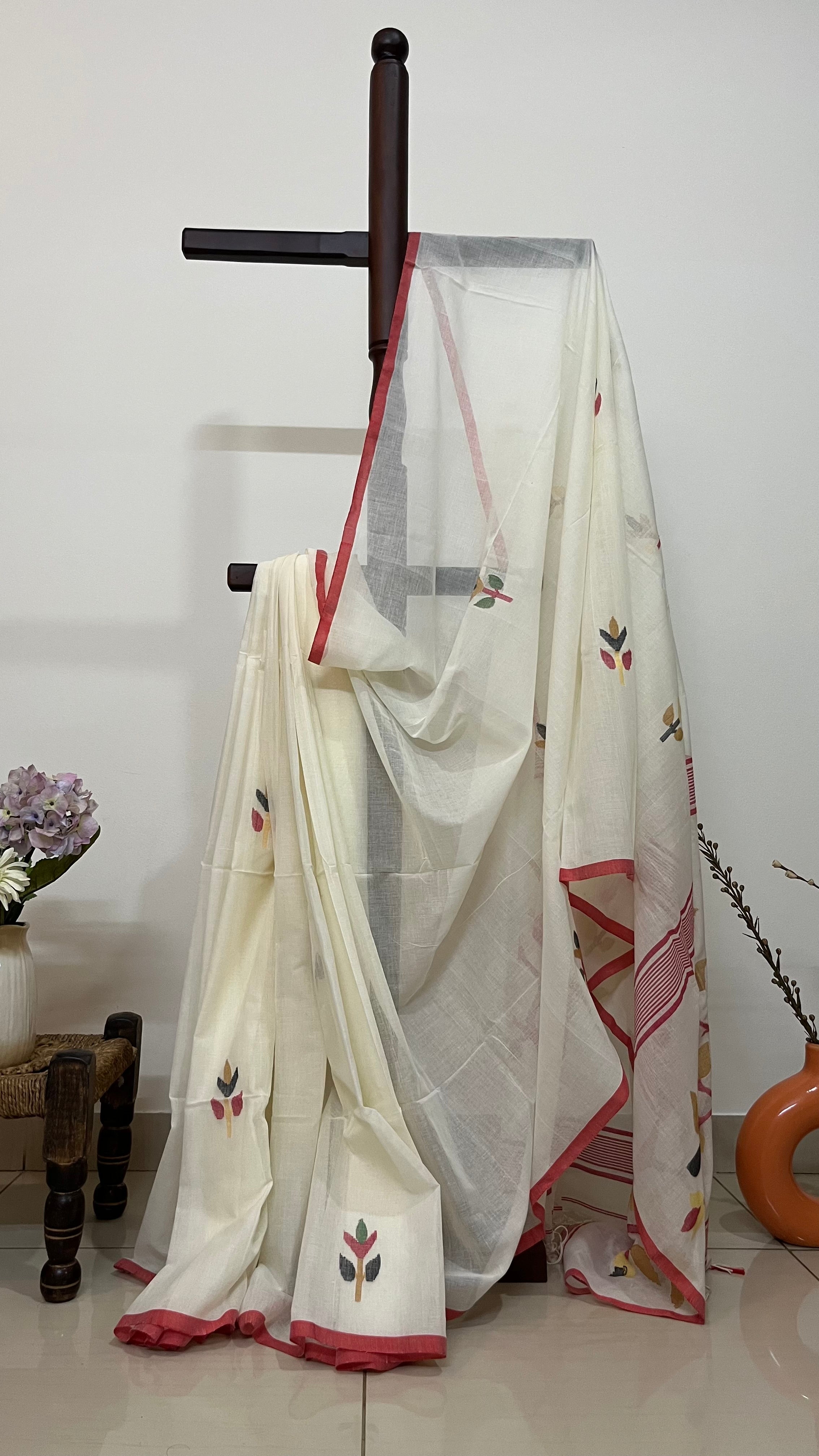 SHWET - Premium Cotton White Jamdani Saree