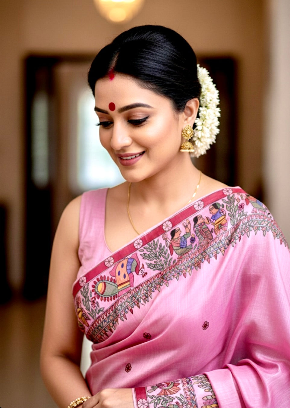 SWAYAMVAR - Mithila Madhubani Hand-painted Tussar Silk Saree