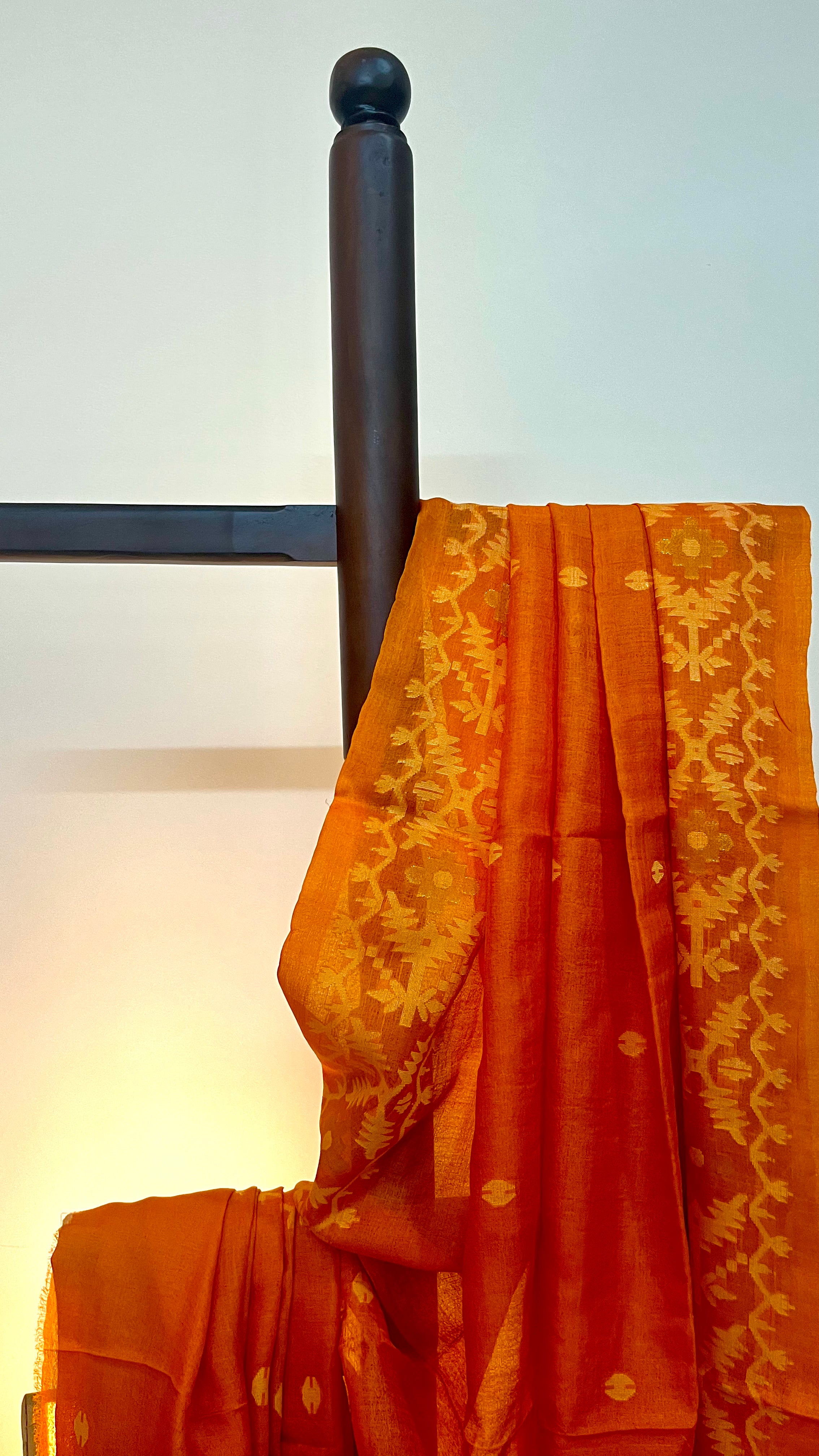 SARVASRESHTHA - Orange Jamdani Tussar Silk Saree