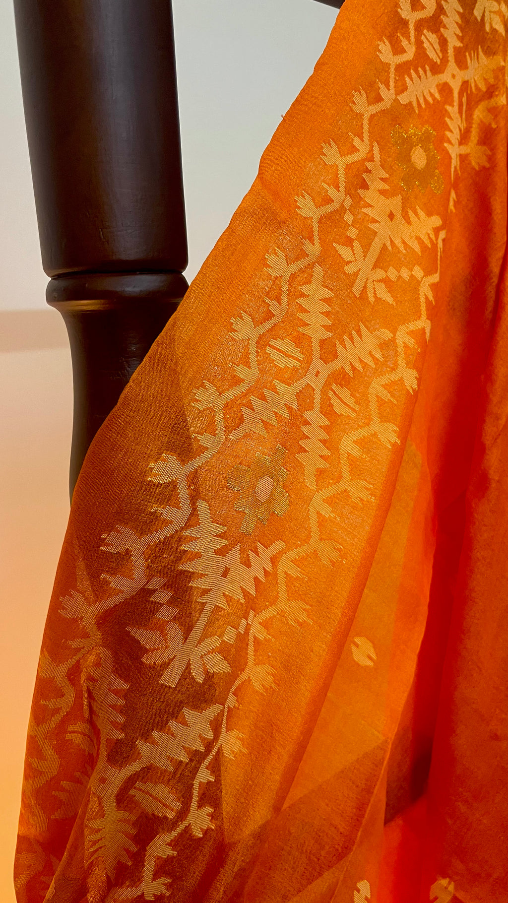 SARVASRESHTHA - Orange Jamdani Tussar Silk Saree
