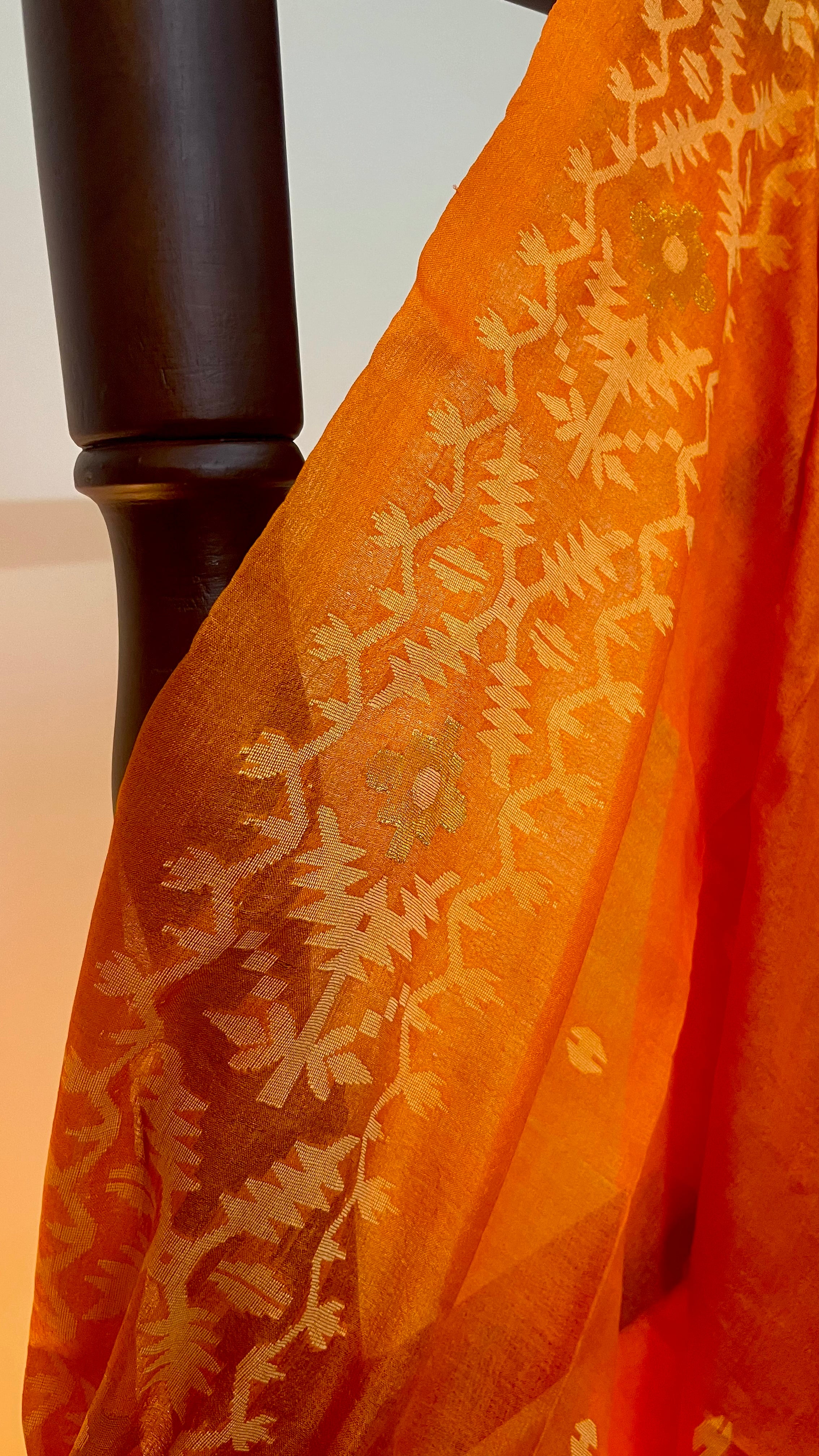 SARVASRESHTHA - Orange Jamdani Tussar Silk Saree
