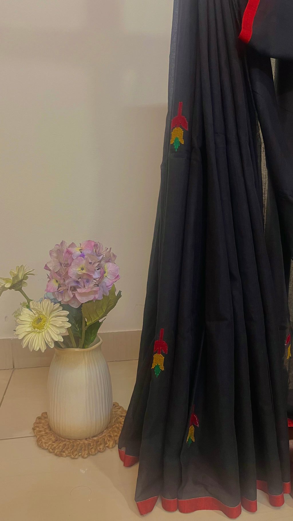 NAINA - Premium Cotton Black Jamdani Saree