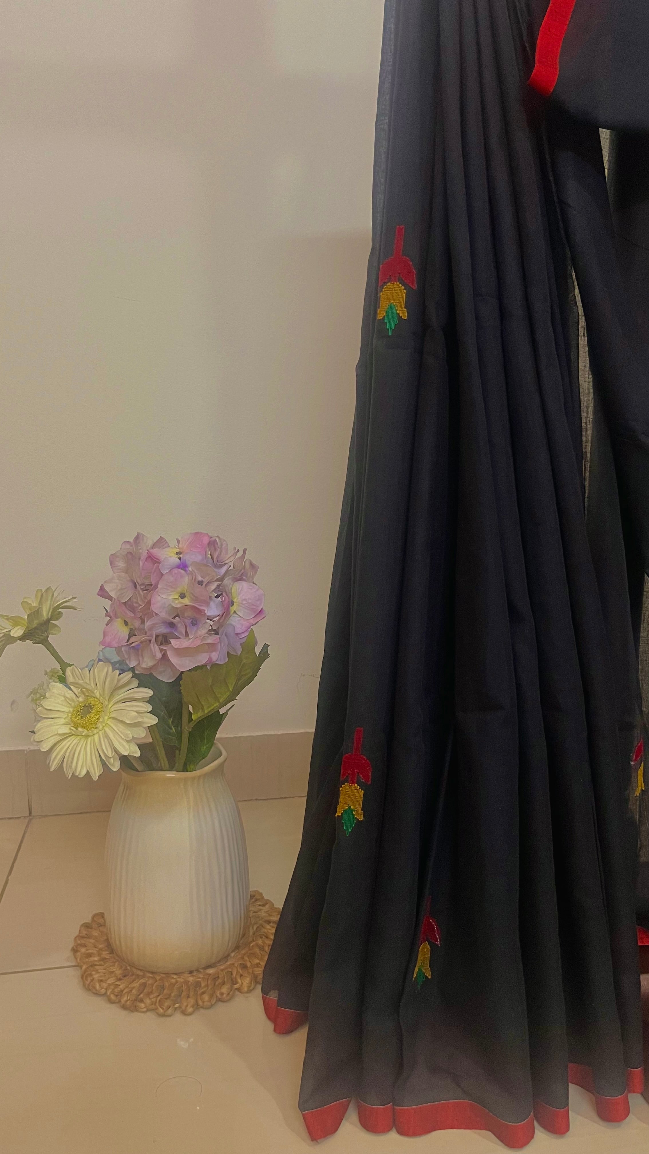 NAINA - Premium Cotton Black Jamdani Saree