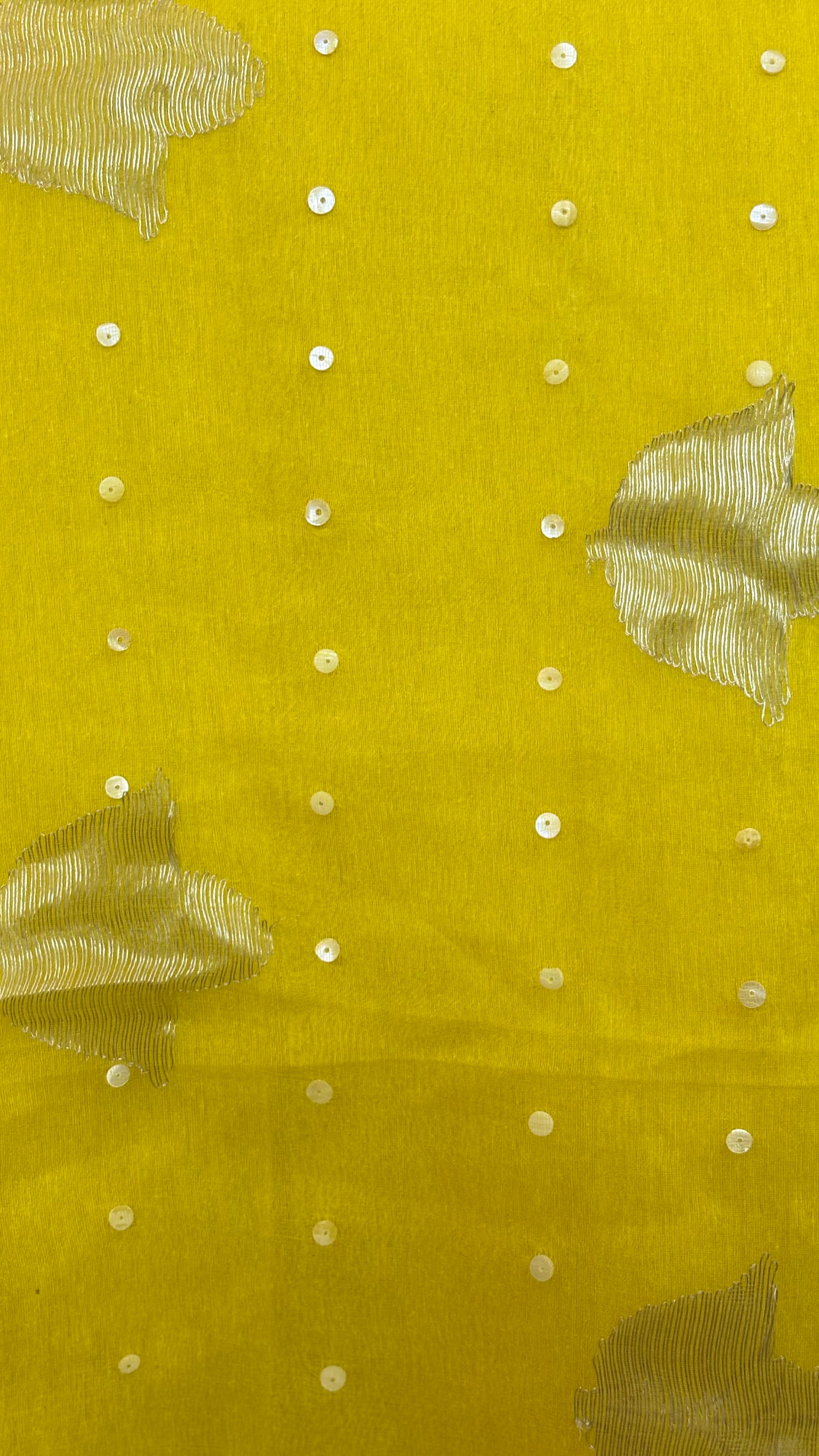 DEVI - Sun Yellow Matka Silk Muslin pallu saree with shells woven