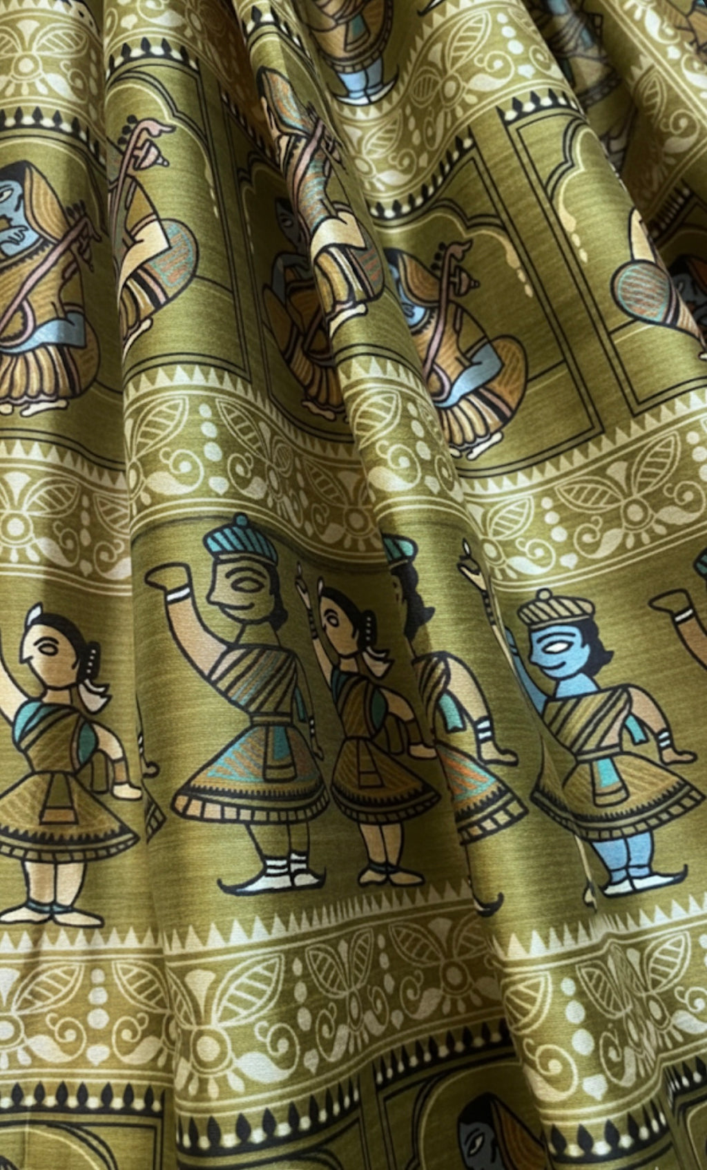 SHRINI - Olive Green Screen Printed Madhubani saree