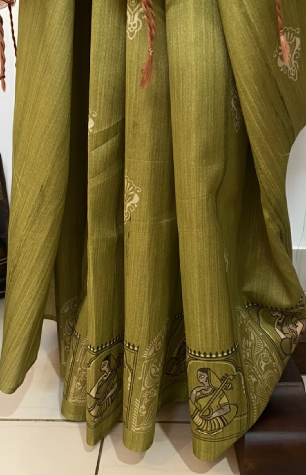 SHRINI - Olive Green Screen Printed Madhubani saree