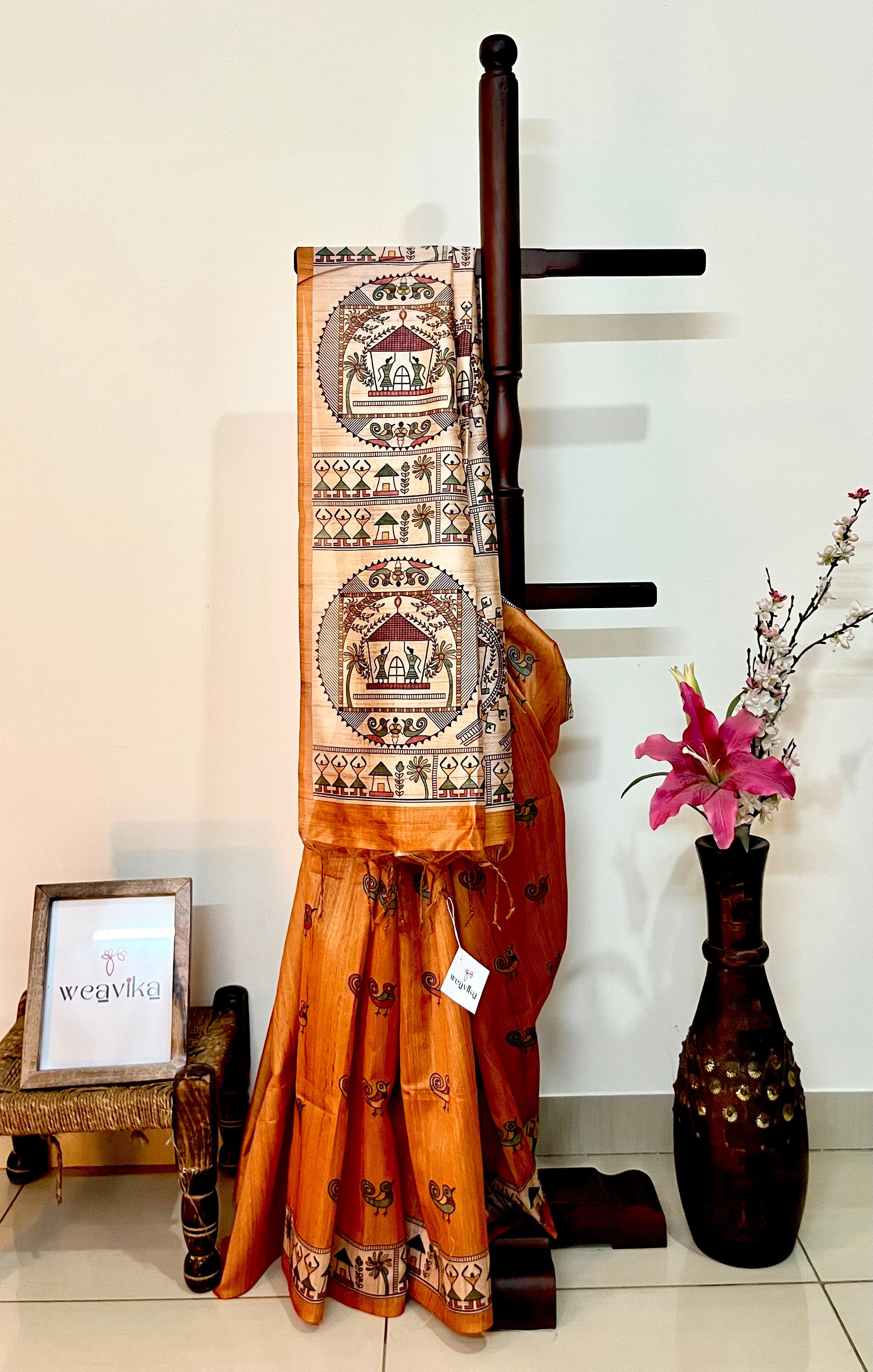 MADHU - Screen Printed Madhubani Terracota saree