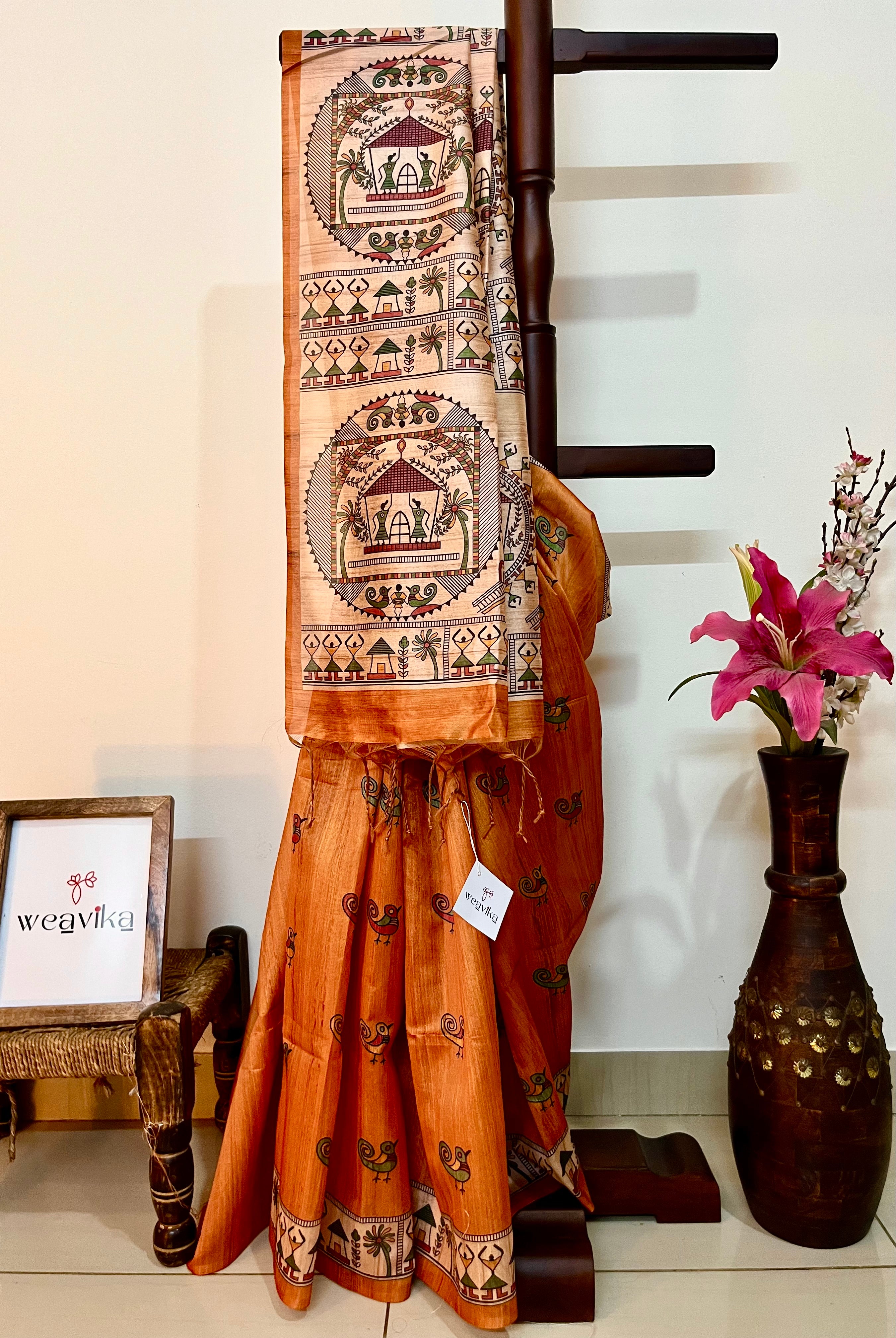 MADHU - Screen Printed Madhubani Terracota saree