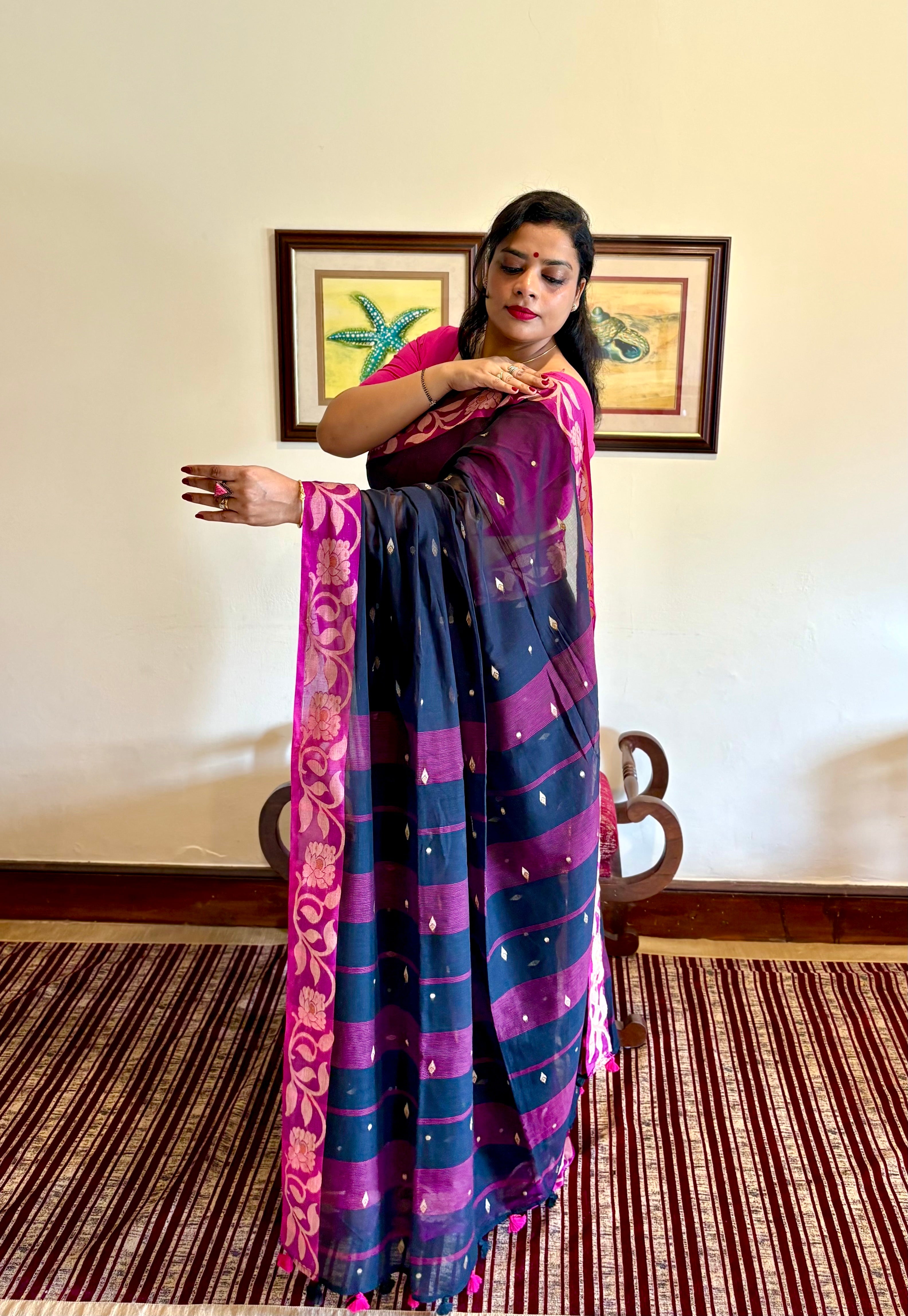 NETRAA - Premium Mul-Cotton Floral Tangail Saree